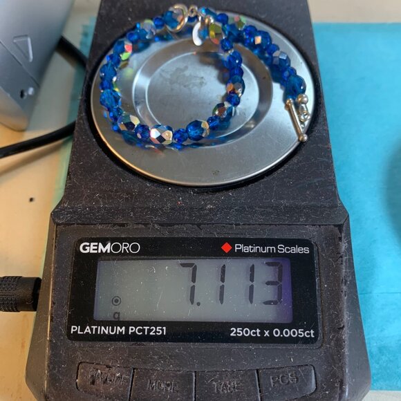 Sterling Silver 925 Blue Faceted Glass Beads Sterling Silver Toggle Clasp 7.5" - Picture 9 of 9